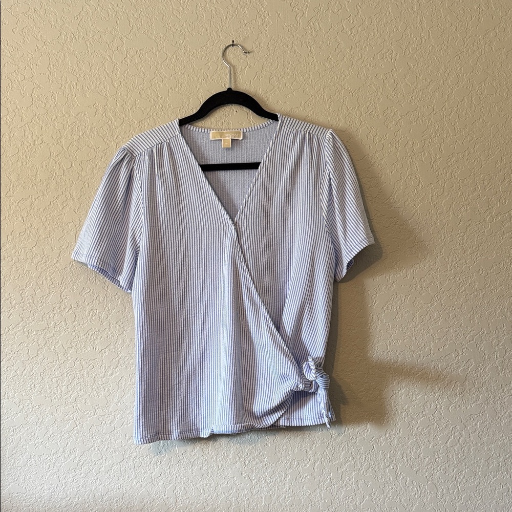 MK Michael Kors Blue Striped Wrap Blouse